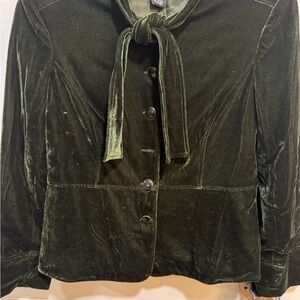 Bob Mackie Olive Velvet Tie-Neck Blazer